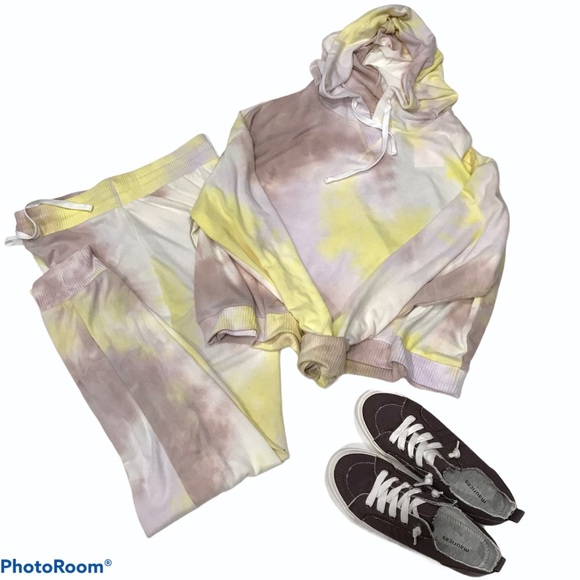 🔥Sale $48🔥Hoodie & Jogger-Lemon Tie Dye Set SZ L - Picture 2 of 9